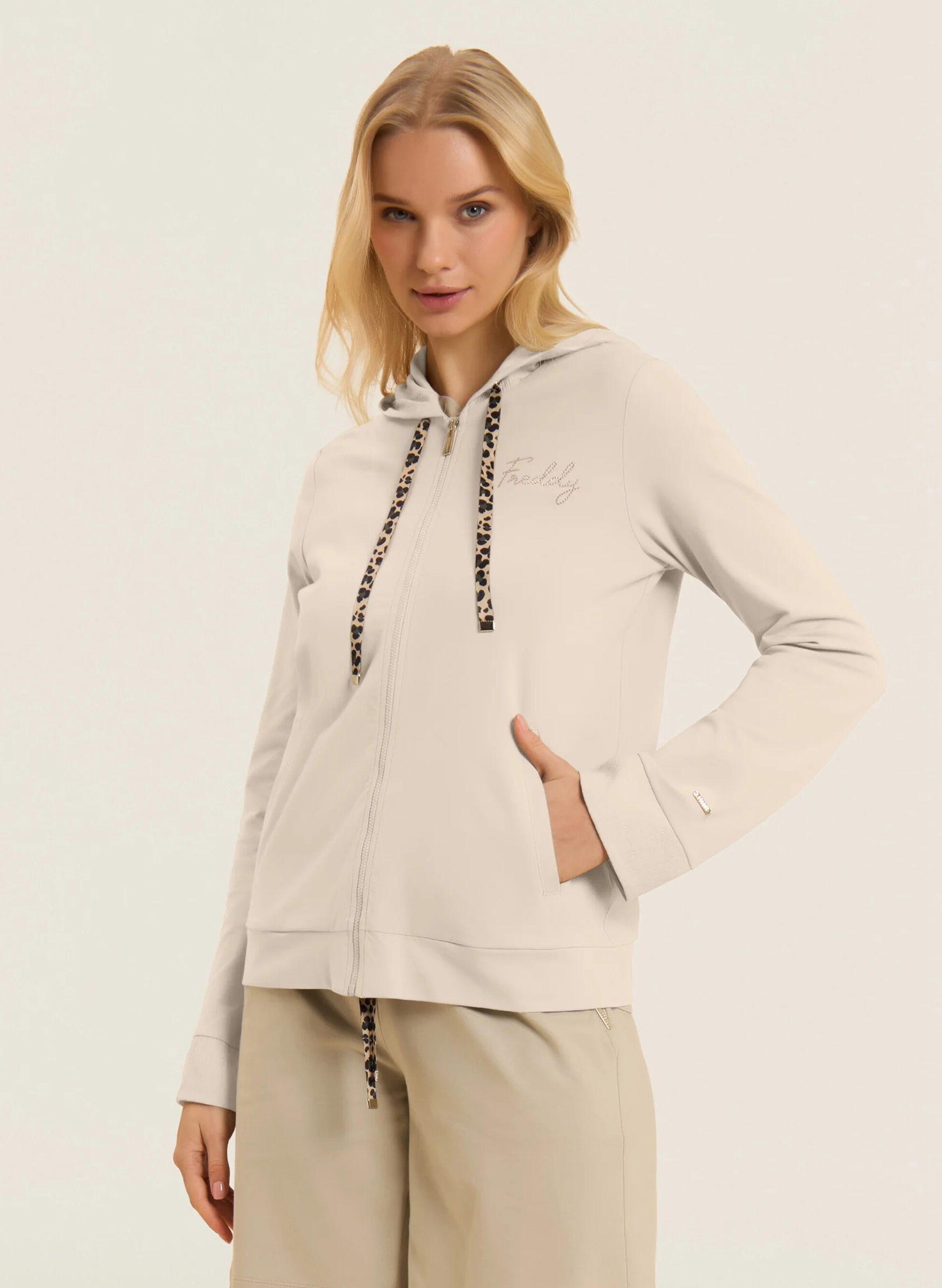FELPA IN JERSEY CON ZIP E CAPPUCCIO CRINKLE