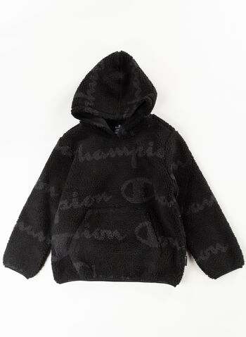 PILE TEDDY CON CAPPUCCIO CHIUSO ALLOVER RAGAZZA, KL001 BLK, small