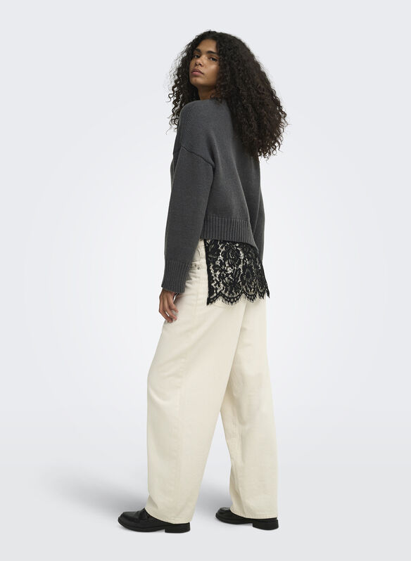 MAGLIONE EVIE INSERTO PIZZO, DARK GREY MELANGE, medium