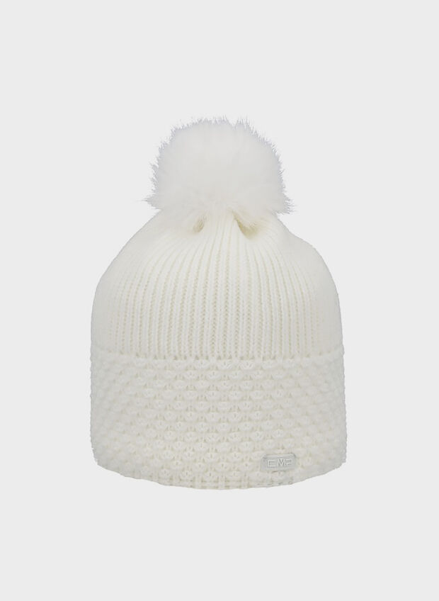 CAPPELLO IN MAGLIA CON PONPON, A143 WHT, large