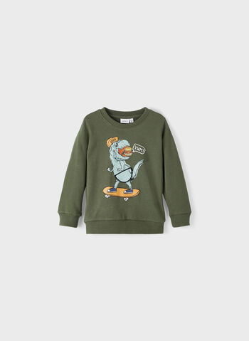 FELPA LAHAHA GIROCOLLO STAMPA DINOSAURO BAMBINO, BEETLE MILITARE, small