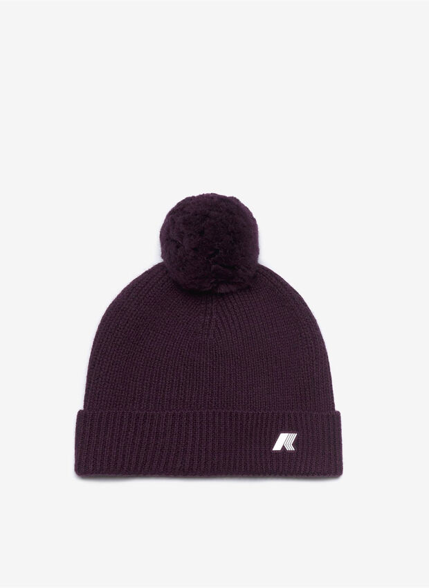 CAPPELLO IN MAGLIA VICIENNE CON PONPON, AZ9 PURPLE, large