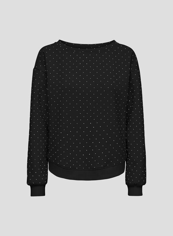 FELPA SCARLET GIROCOLLO STRASS, BLACK, medium