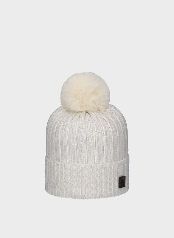 CAPPELLO IN MAGLIA CON PONPON, 005 WHT, medium