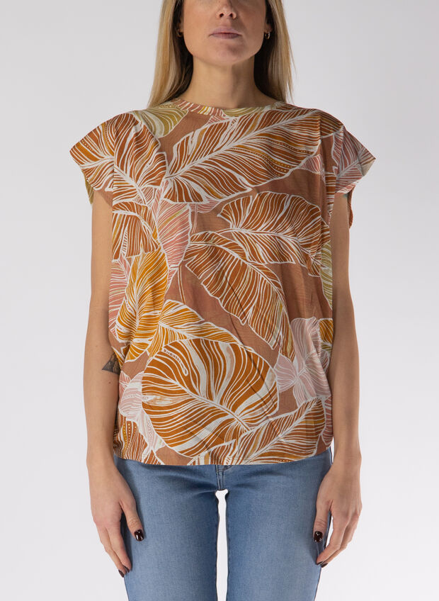 T-SHIRT GIROCOLLO CON STAMPA A FANTASIA, 37703 MATTONE, large