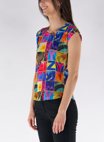 T-SHIRT STAMPA A QUADRI, 2001  AZZURRO, small