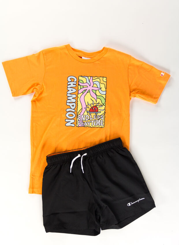 T-SHIRT+SHORT BEACH RAGAZZO, OS059 ORANGEBLK, large