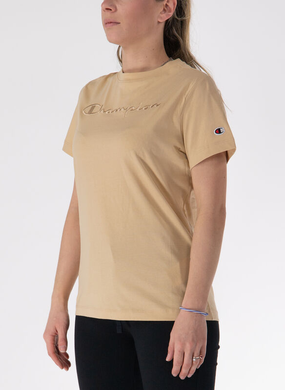 T-SHIRT IN JERSEY CON LOGO TONO SU TONO, MS091 CAMMELLO, medium