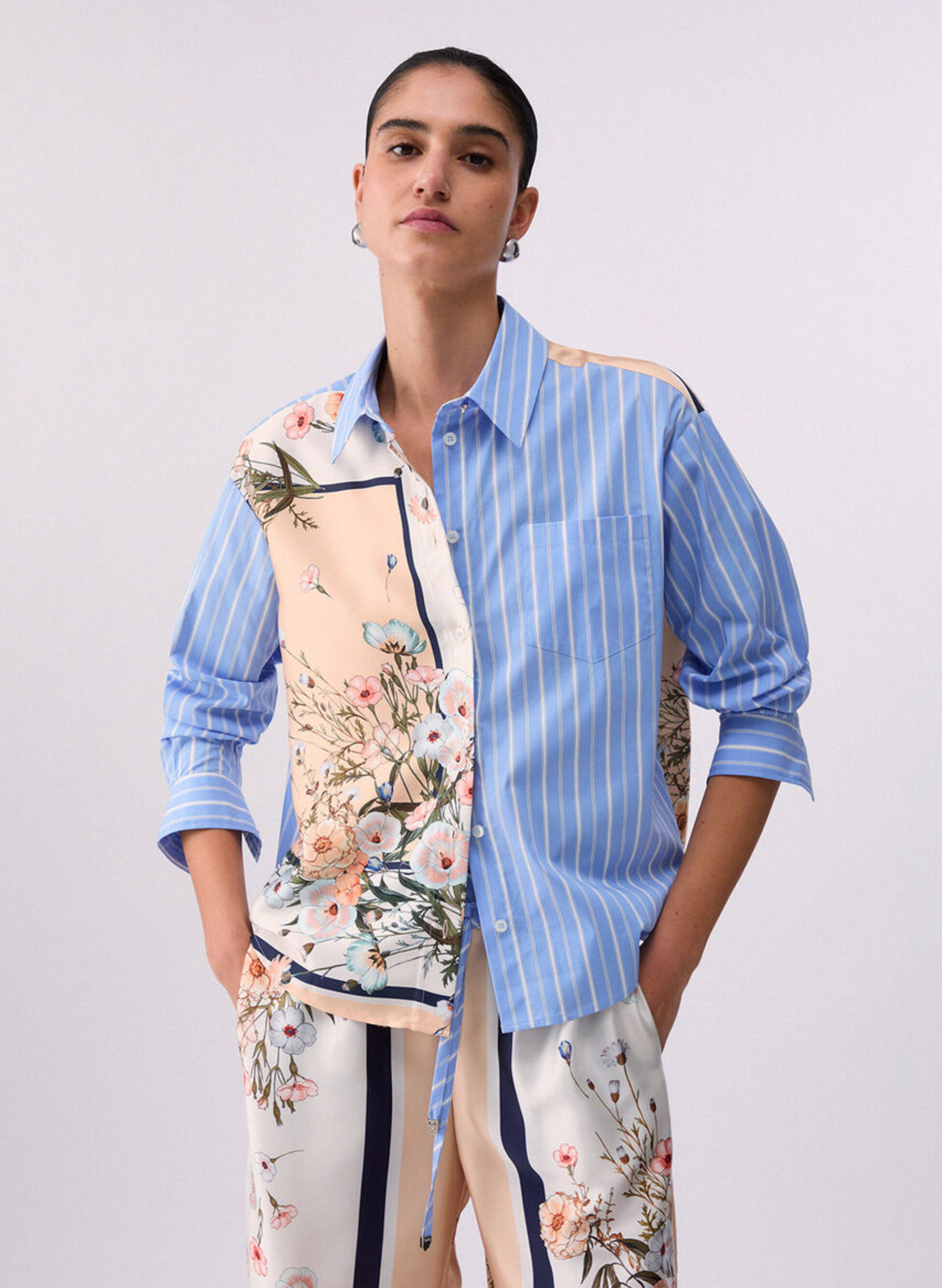 CAMICIA IN TWILL STAMPATO E POPELINE 42