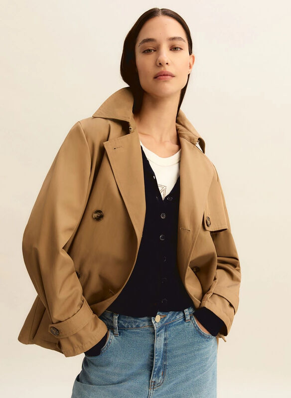 TRENCH DOPPIOPETTO IN GABARDINA ANTIGOCCIA, 008 NVY, medium