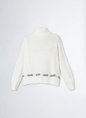 MAGLIONE DOLCEVITA CON LOGO, 10604 AVORIO, small