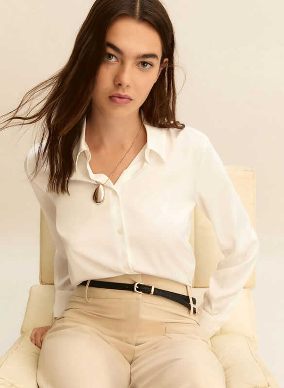 CAMICIA IN RASO LEGGERO, 001 BURRO, medium