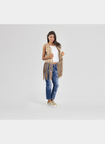 W GILET FRANGE ECO SCAMOSCIATO, BEIGE, small