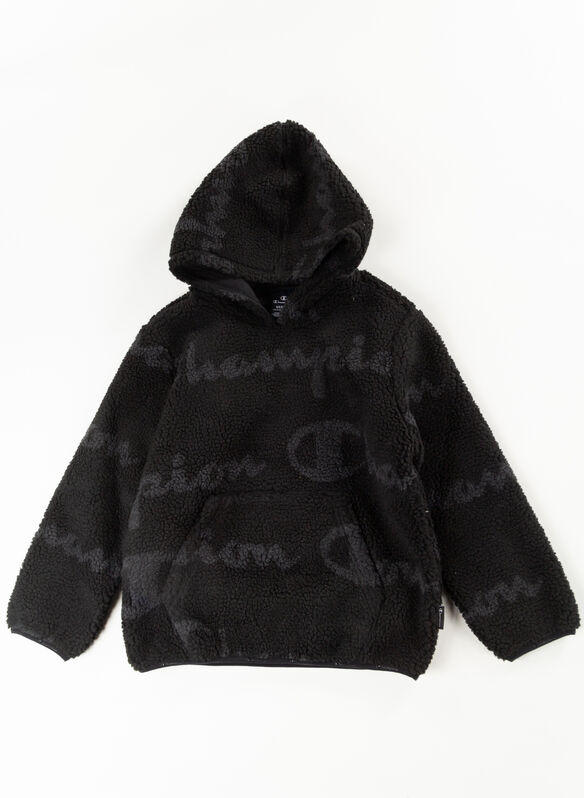 FELPA TEDDY CON CAPPUCCIO CHIUSO ALLOVER RAGAZZO, KL001 BLK, medium