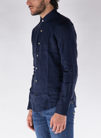 CAMICIA A MANICHE LUNGHE IN LINO, 0710 NVY, small