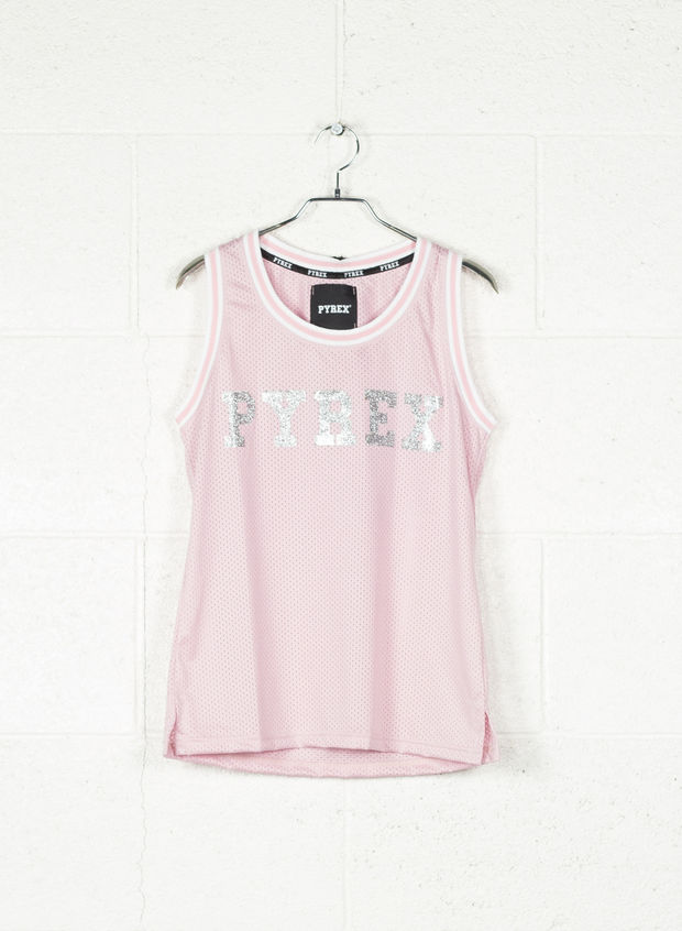 CANOTTA RETE LOGO GLITTER, ROSA, large