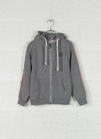 FELPA CON CAPPUCCIO E BANDINA TRICOLOR RAGAZZO, GRIGIO, small
