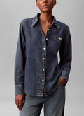 CAMICIA A TUNICA BUTTON-DOWN IN DENIM, 3UA STONE, thumb