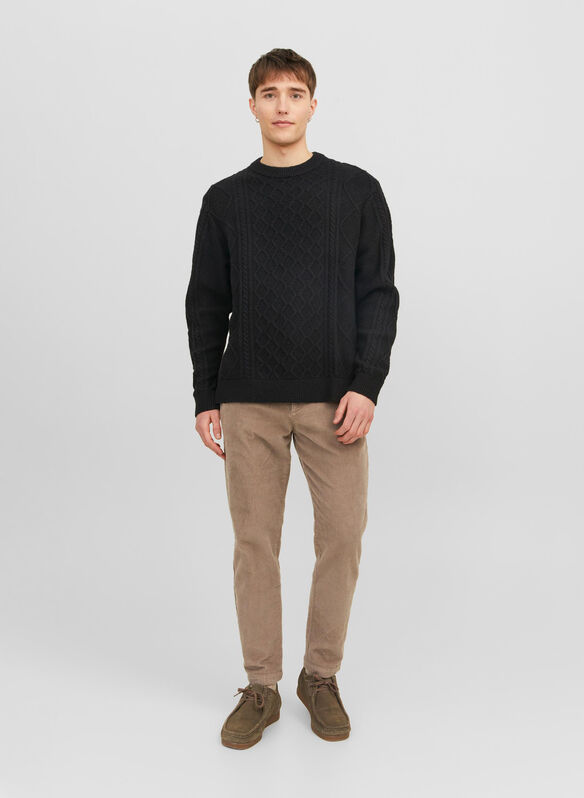 MAGLIONE GIRO VILLERAY TRECCE, BLACK, medium