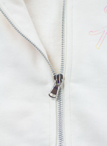 FELPA FULL ZIP CON CAPPUCCIO HOLOGRAM RAGAZZA, 036 PANNA, small