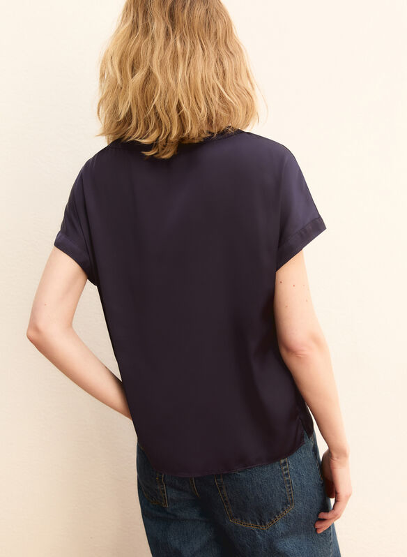 BLUSA IN RASO STRETCH, 008 BLU, medium