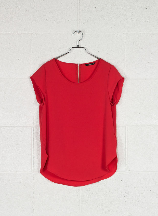 BLUSA LOOSE SHORT SLEEVED TOP, RED, large