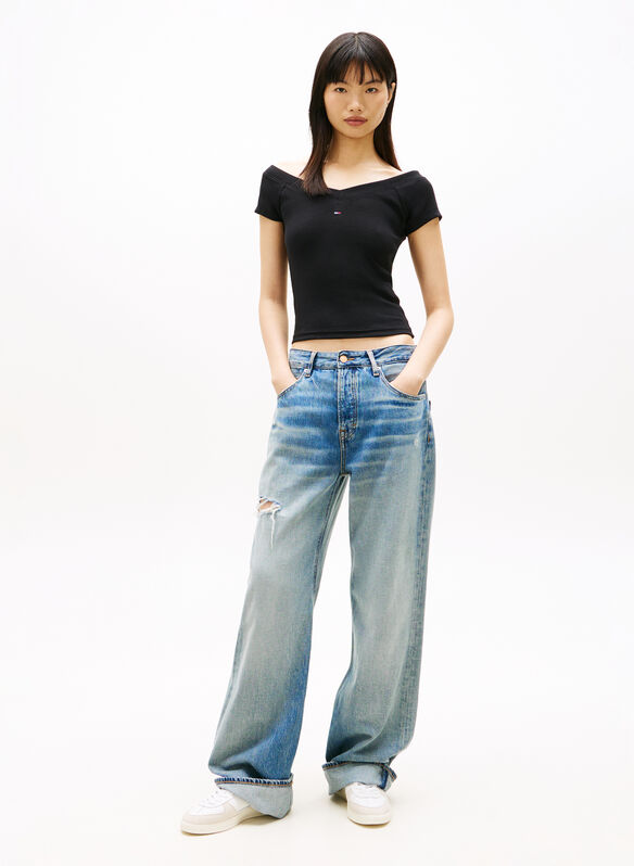 T-SHIRT A COSTE CON SPALLE SCOPERTE, BDS BLK, medium