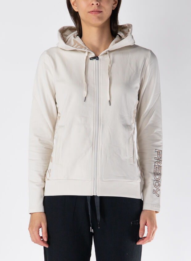 FELPA CON MANICA LOGATA, ZFLO74 PANNA, large