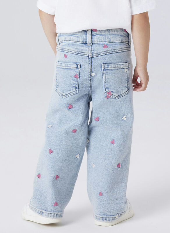 JEANS NOOS RICAMO CUORICINI BAMBINA, LIGHT BLUE BLEACHED, medium