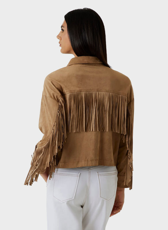 GIACCA GIACCA CORTA CON FRANGE, G1DQ COGNAC, medium