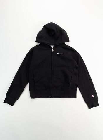 FELPA FULL ZIP CON CAPPUCCIO RAGAZZA, KK001BLK, small