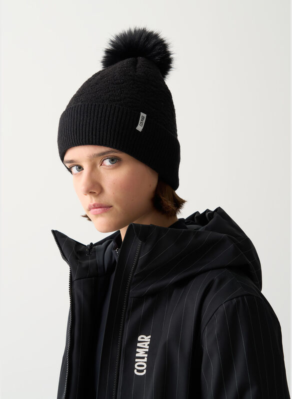 CAPPELLO SPARKLY CON POMPON, 99 BLK, medium