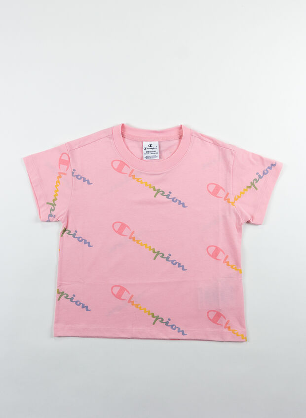 T-SHIRT LOGO ALL OVER COLOR RAGAZZA, PL027PINK, large