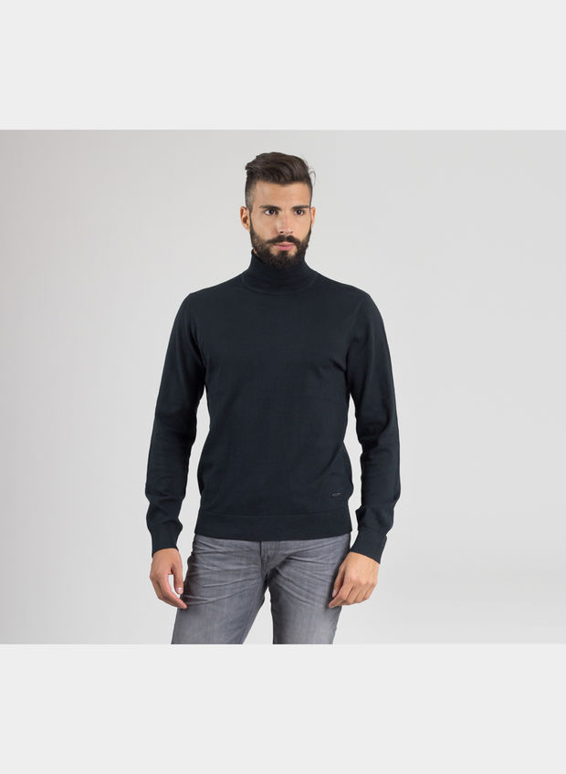 MAGLIONE ROLL NECK KNIT , 01BLK, large
