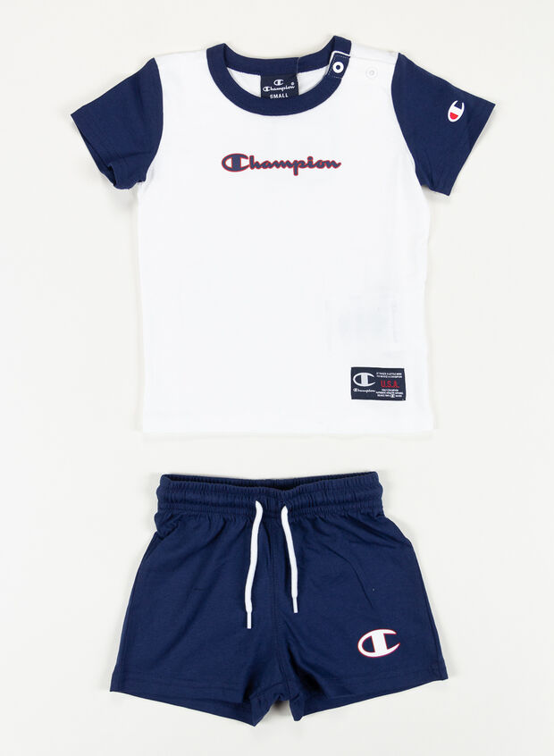 CHAMPION T-SHIRT+SHORT BASKET GAME BIMBO Bianco, Blu Bambino | Sport85