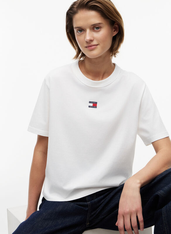 T-SHIRT BADGE SQUADRATA, YBL WHT, medium