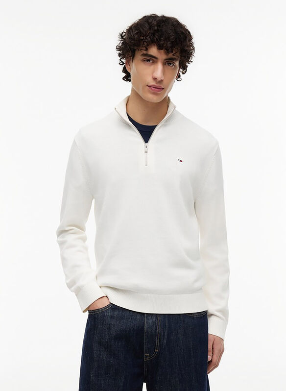 MAGLIONE COTONE 1/2 ZIP ESS, YBH OFF WHT, medium