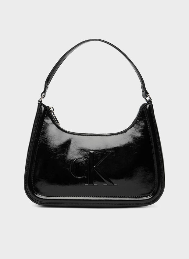 BORSA DA SPALLA CON MONOGRAMMA IN METALLO, UB1 BLK, large