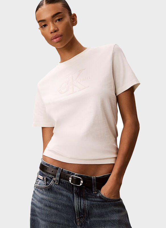 T-SHIRT MONOLOGO RICAMO, YAS PANNA, medium