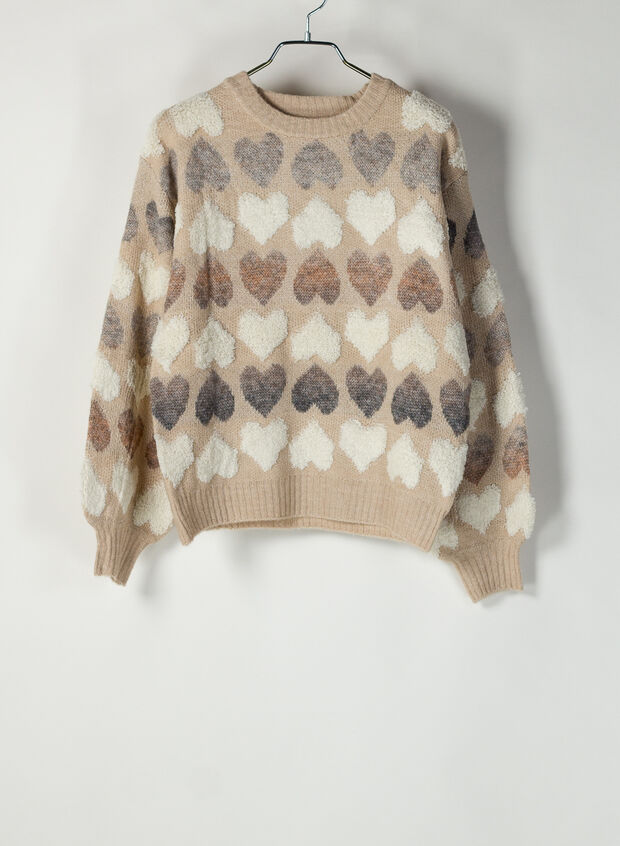 MAGLIONE ALL OVER HEARTS, BEIGE, large
