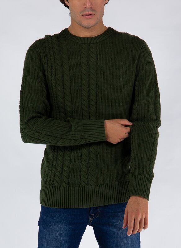 MAGLIONE MENPHIS GIROCOLLO TRECCE, FOREST, medium