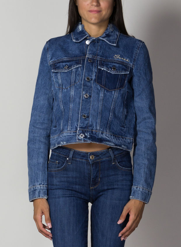 GUESS GIACCA DENIM USED ABRASIONI LOGO Blu Donna | Sport85