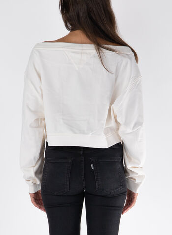 FELPA CROP ESSENTIAL CON SCOLLO A BARCA, , small