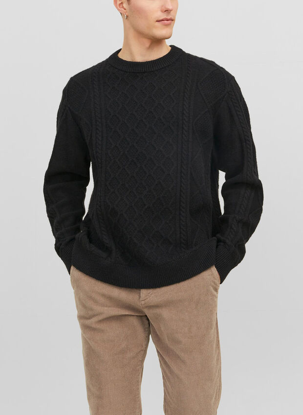 MAGLIONE GIRO VILLERAY TRECCE, BLACK, large