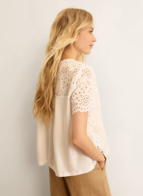 MAGLIA VELETTA INSERTO PIZZO SAN GALLO, 001 WHT, medium