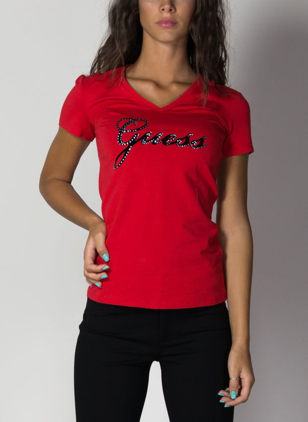 GUESS T-SHIRT STAMPA LOGO FRONTALE, GUESS JEANS-W93I71J1300-101417