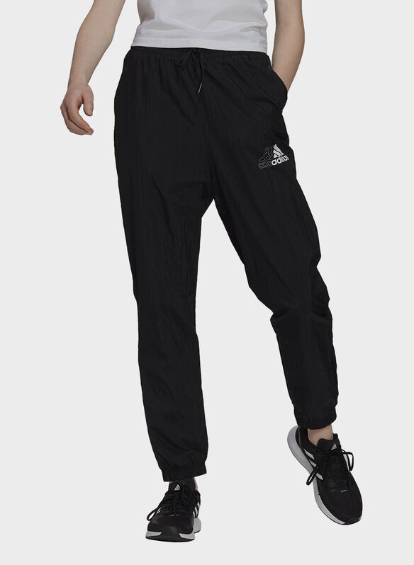 PANTALONE BRAND LOVE REPEAT LOGO HIGH-WAIST WOVEN, BLK, medium