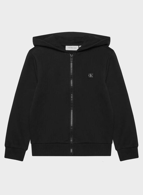 FELPA FULL ZIP MINI PATCH LOGO RAGAZZO, BEH BLK, medium