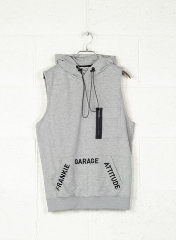 FELPA SMANICATA CON CAPPUCCIO ATTITUDE, GRIGIO, small