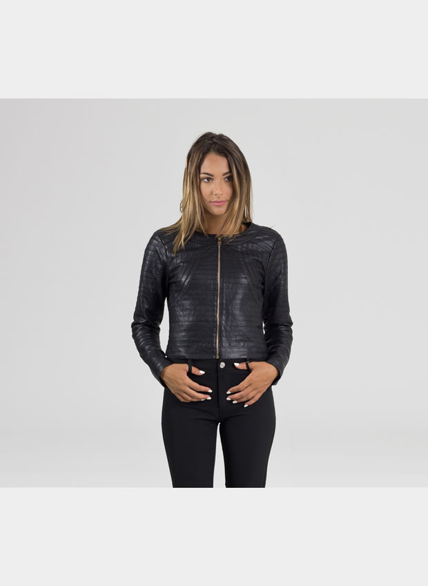 GIUBBOTTO ECOPELLE ZIP COLLO CHANEL, BLK*, large